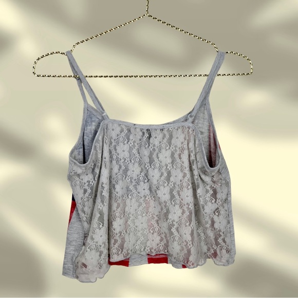 American Flag Design Laced Back Crop Top - Picture 3 of 3